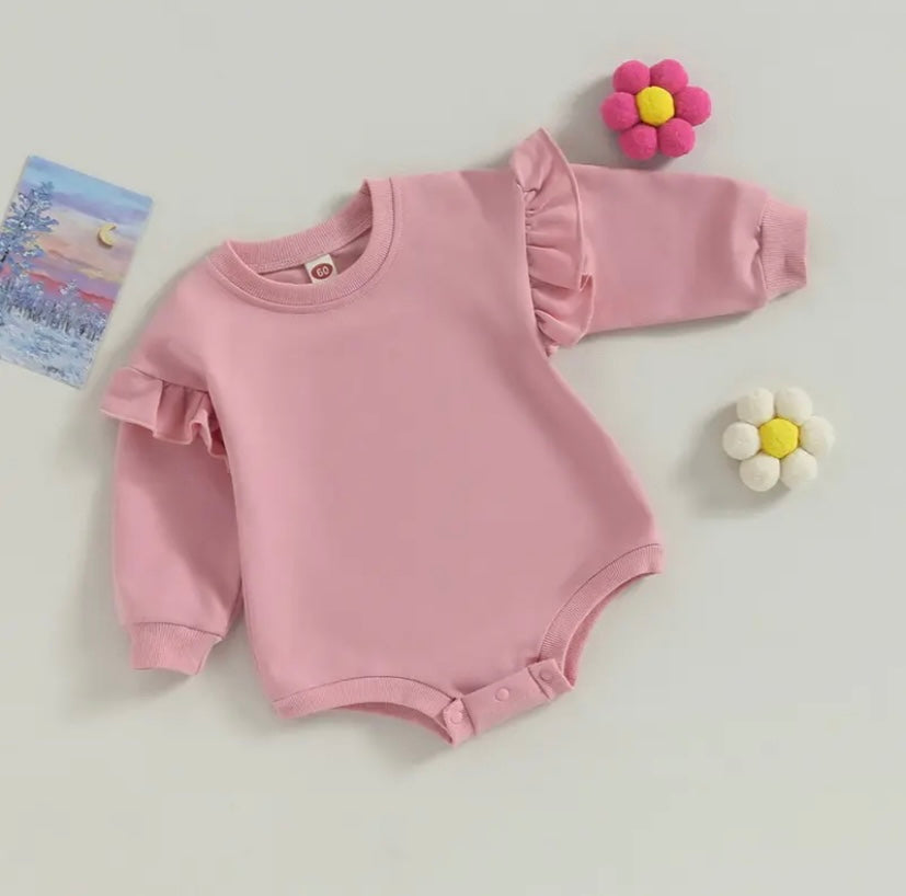 Frill sleeve sweater romper