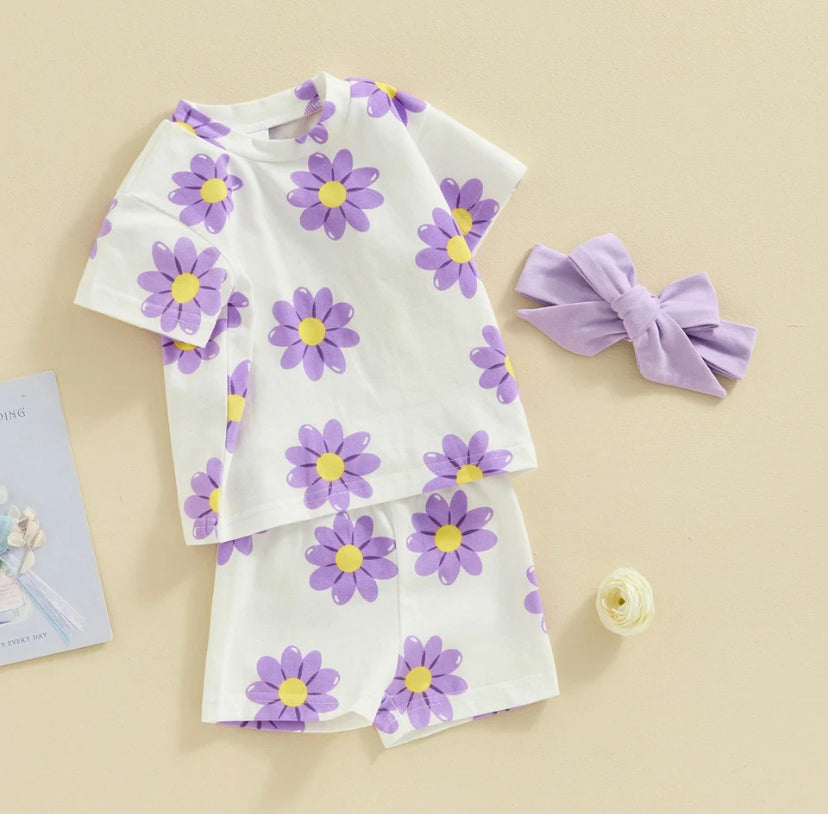 Purple Flower Shorts Set