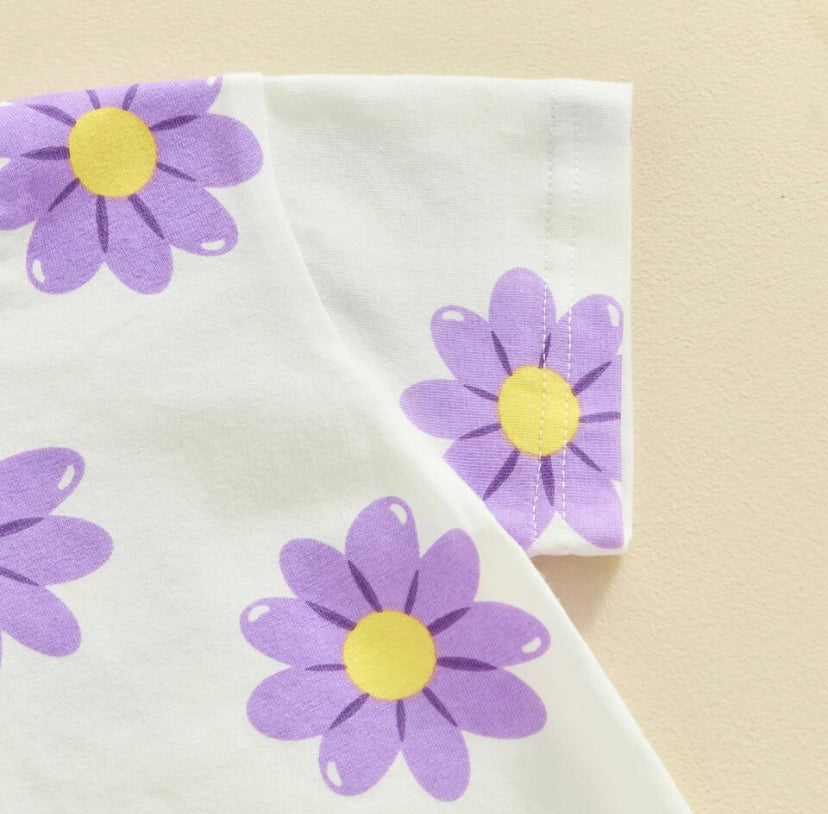 Purple Flower Shorts Set