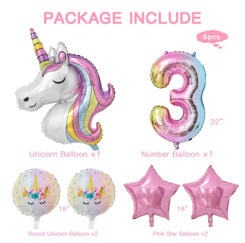 6 piece unicorn balloon set