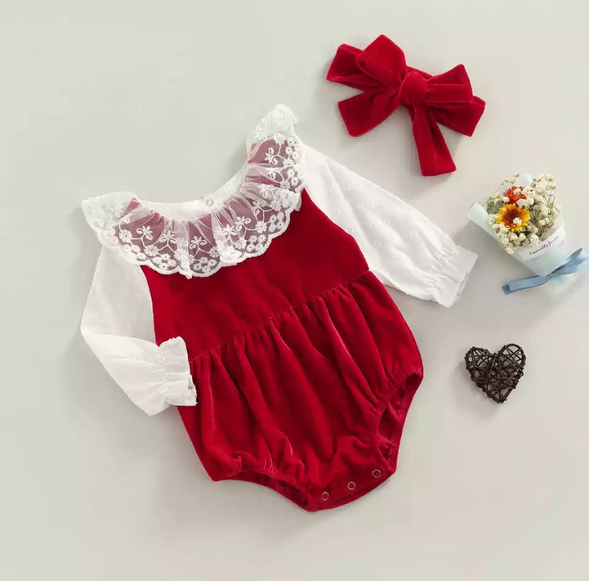 Velvet Lace Romper & Headband