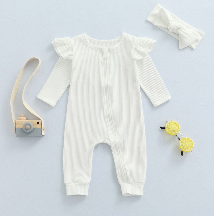 Ribbed Ruffle Romper & Headband