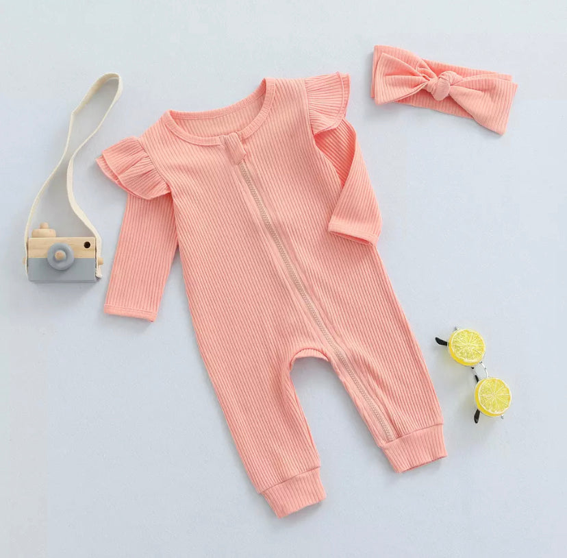 Ribbed Ruffle Romper & Headband