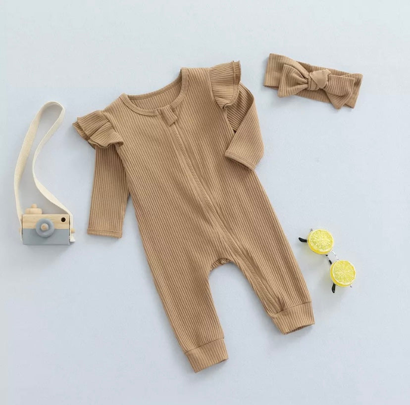 Ribbed Ruffle Romper & Headband