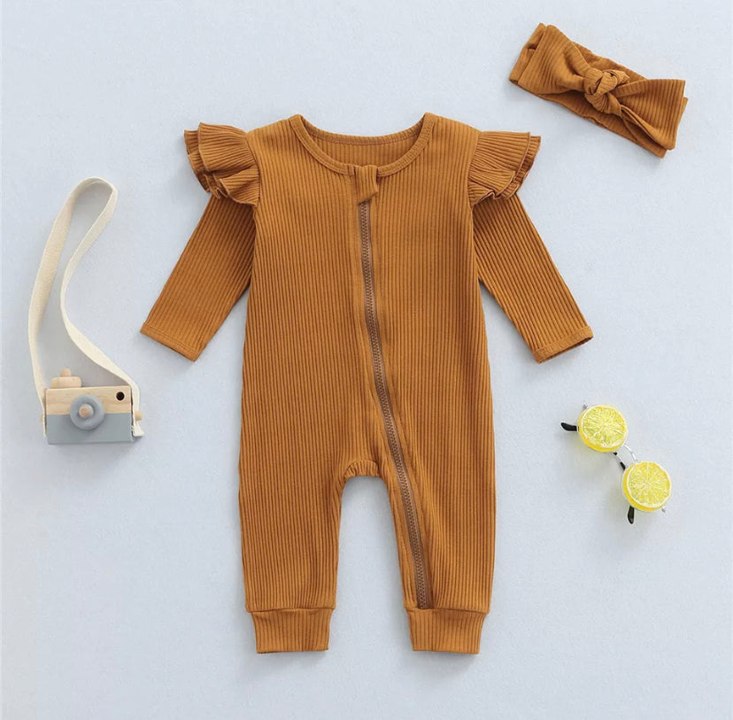 Ribbed Ruffle Romper & Headband