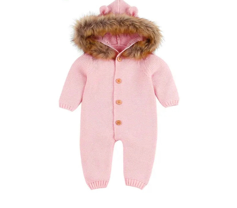 Faux fur teddy ear pram suit