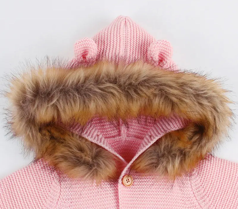 Faux fur teddy ear pram suit