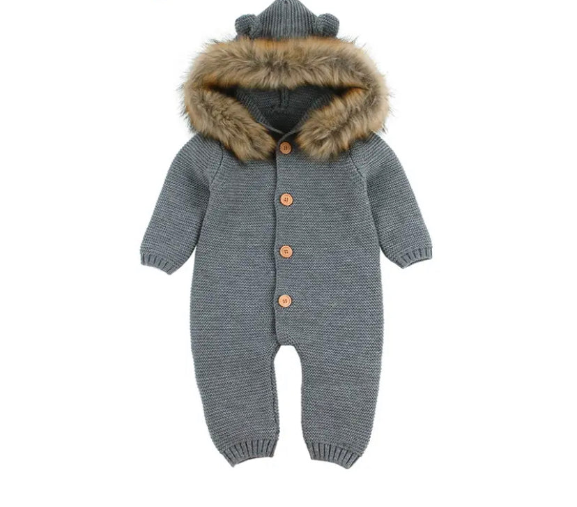 Faux fur teddy ear pram suit