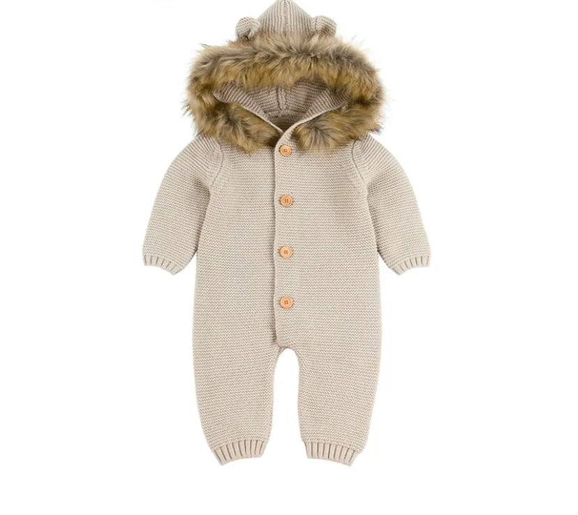 Faux fur teddy ear pram suit