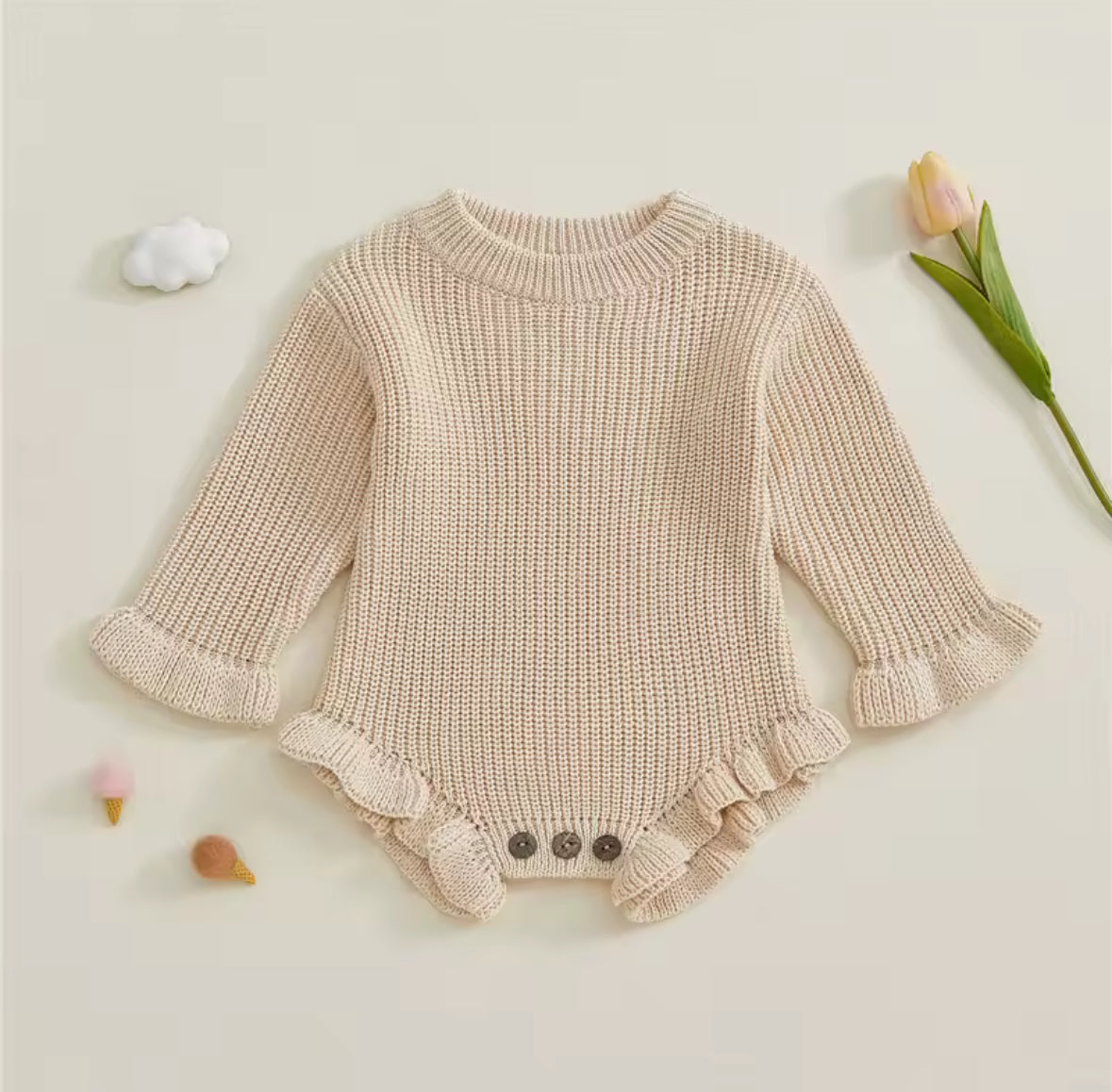 Knit Ruffle leg romper