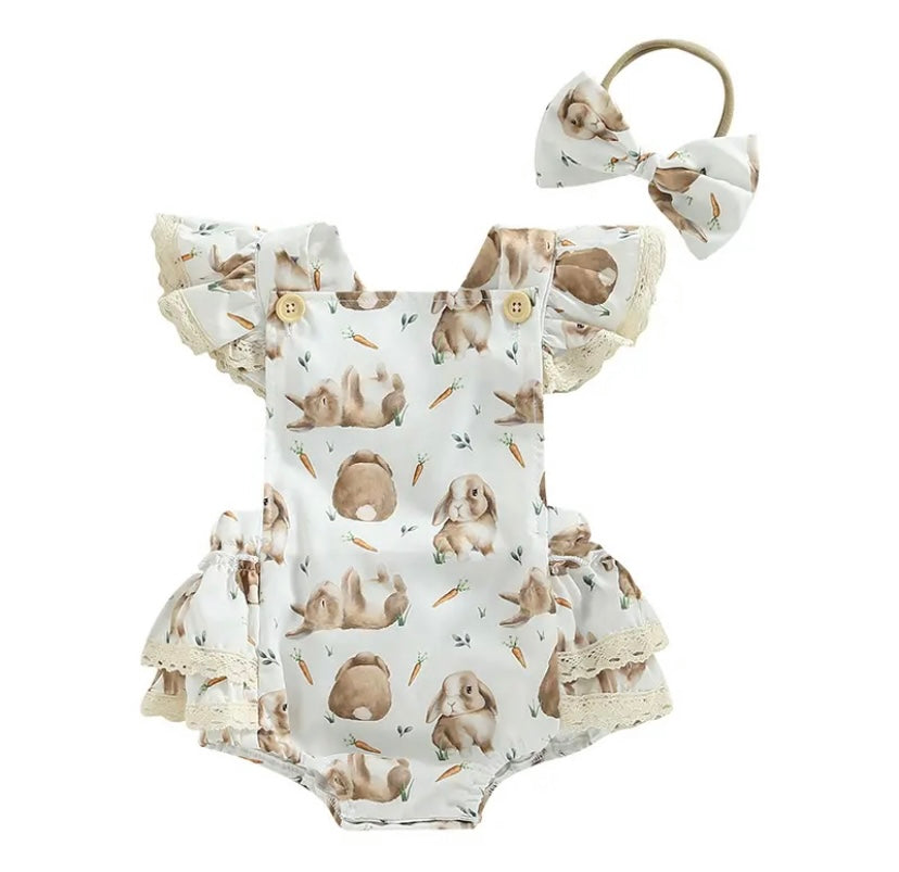 Cream Bunny Ruffle Romper