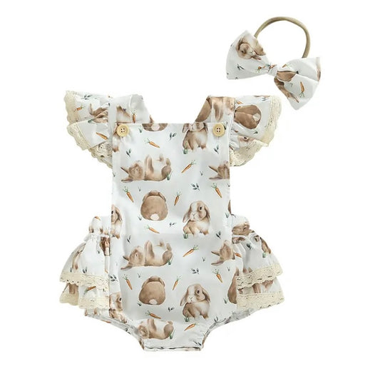 Cream Bunny Ruffle Romper