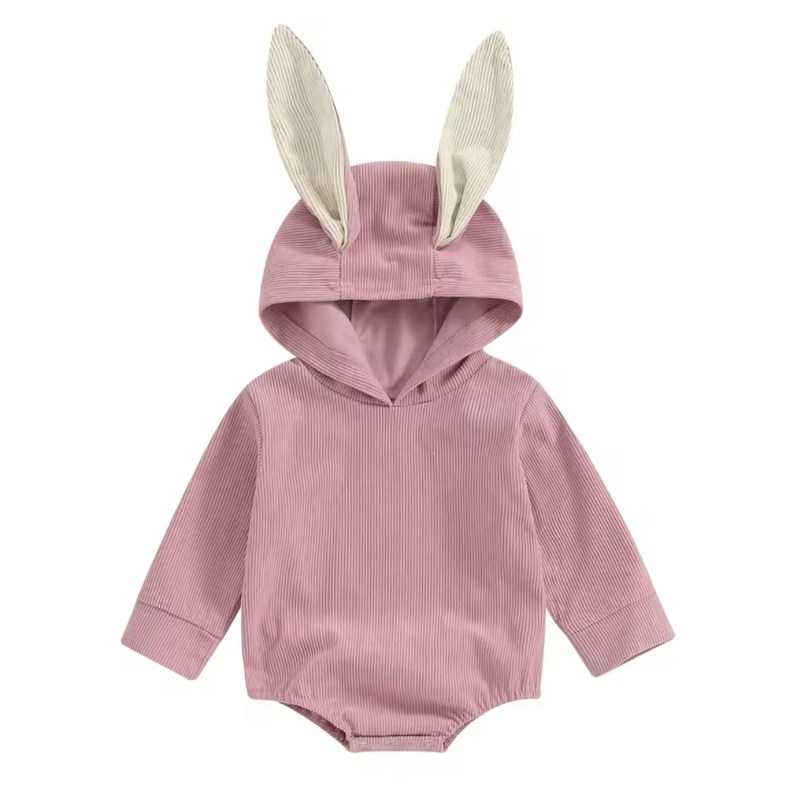 Ribbed bunny romper with hood