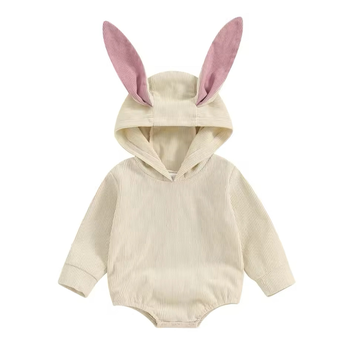 Ribbed bunny romper with hood