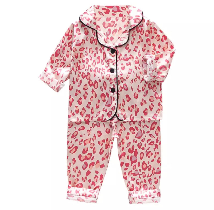 Pink Leopard Satin pyjamas