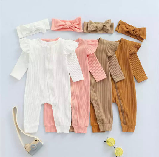 Ribbed Ruffle Romper & Headband